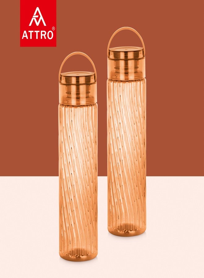 Attro O2 Spring 1000ml Water Bottle with Easy to Carry Handle Leak-proof BPA Free Plastic Material-Set of 2 Brown - Image 5